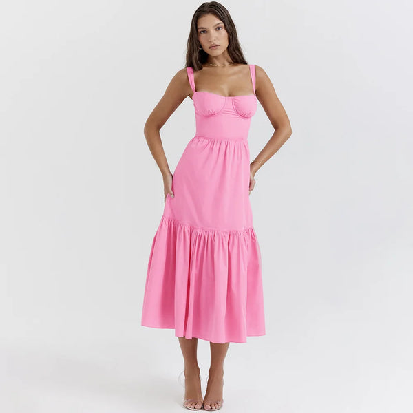 High Quality Summer Women's Floral Slip Dress Slim Backless Long Skirt Sleeveless Stitching Casual Women's Dress 2023